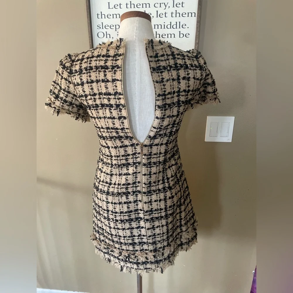 Kate Spade Black and Tan jewel neck sheath Tweed Mini Dress size 0